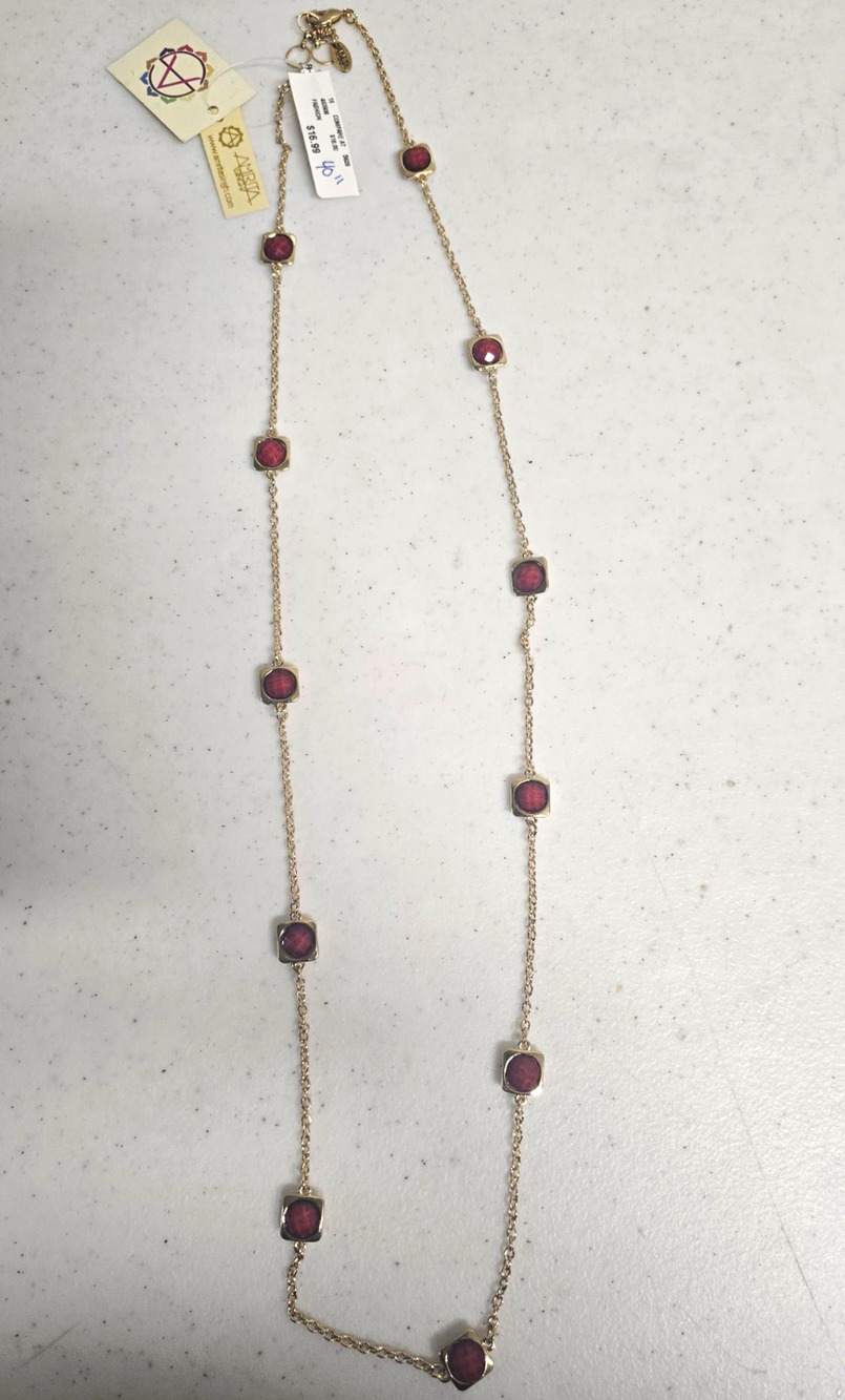 Amrita Singh Gold Tone Station Necklace Purple Cushion Bezel, Cable Lobster 40"